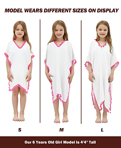 Missshorthair Fashion Girls Cover-Ups Swimsuit Wraps Beach Dress Top With Pompom Tassel, One Size,7 Pink #TOP5