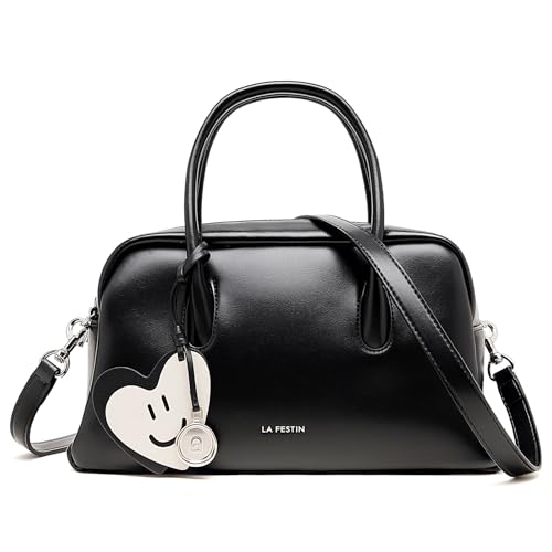LA FESTIN Leather Crossbody Bag Designer Shoulder Handbags for Women Black Top Handle Purse with Adjustable Strap