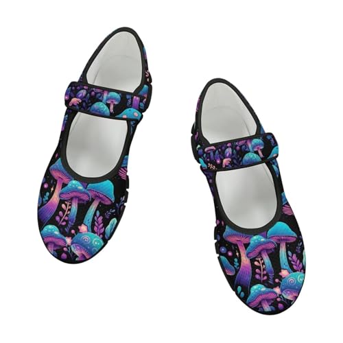 Jeiento Slip On Mushroom Pattern Mary Jane Flats Ballet Flats Shoes for Women Casual Dress Shoes