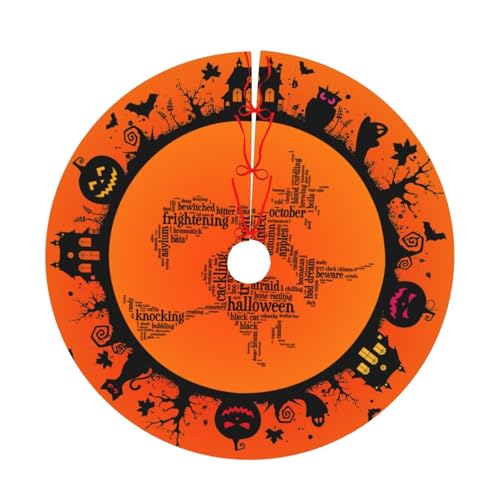 Halloween Witch Flying Over Christmas Tree Skirt 36-Inch, Rustic Pumpkin Fall Decorations for Holiday Party, Indoor/Outdoor Xmas Tree Mat