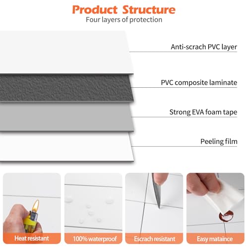 OYASIMI 80-Piece Pure White Thick PVC Peel and Stick Backsplash, 2" x 8" Waterproof Subway Tile Peel and Stick Wall Tiles for Kitchen and Bathroom by OYASIMI - Image 7