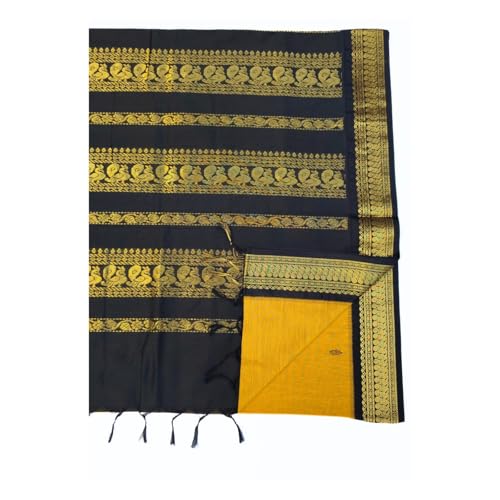 Image of Pure Kalyani Cotton Saree | Zari Border & Blouse Piece - Lata Gadwal Design | Traditional Saree