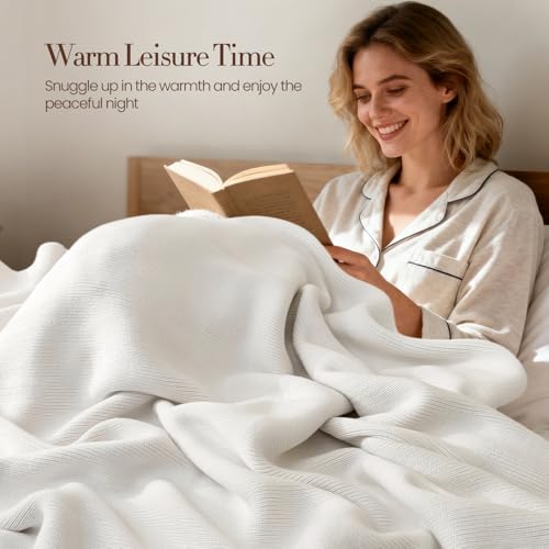Image of Knitted Weighted Blanket for Adults, White 62 inchx90 inch 16lbs | Chunky Knit Heavy Cotton Blanket,Gifts for Women Mom Birthday Gifts Presents,Cooling,Breathable,Sustainable,Machine Washable