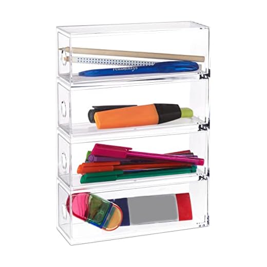 Relaxdays Organizador para maquillaje acrílico, Cuatro cajones, Organizador para baño, Transparente, 25x17,5x6,5 cm