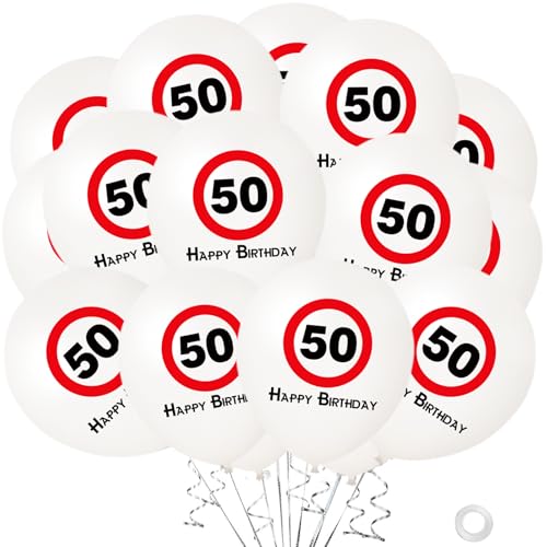 Koboko Luftballon 50 Geburtstag Mann Frau Deko, 20 Stk Luftballons 50. Geburtstag Deko, Verkehrszeichen Luftballons Geburtstagsdeko 50 Jahre Mann Frau, Ballon 50er Geburtstags Männer Frauen Party Deko