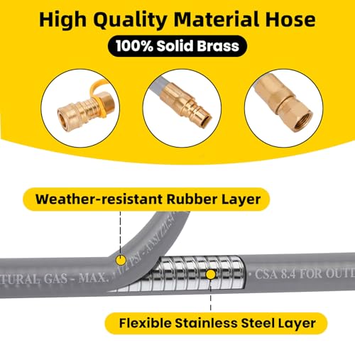 Aekops 15FT 3/8\" ID Natural Gas Hose with Quick Connect Fittings, Natural Gas Grill Hose with 3/8 Female Flare Compatible with Low Pressure Appliance,Gas Grill, Patio Heater, CSA Certified