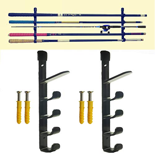 AUXPhome Horizontal Fishing Rod Storage Rack Holder Wall Mount - Hold 5 Fishing Rods W Screws - Tackle Rack Fishing Rod Holder Rod – Perfect Fishing Rod Organizer Storage Bracket - Wall Mount Rack