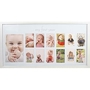 Baby’s First Year Frame in Elegant White Natural Wood – My First Year Baby Picture Frame for Photo Memories (White)