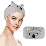 WLLHYF Niedliches Spa-Gesichts-Stirnband Korallen-Fleece Make-up Tier-Stirnbänder zum Waschen des Gesichts Kawaii weich, rutschfest kosmetisch Gesichtshaarband für Frauen und Mädchen (Grau)
