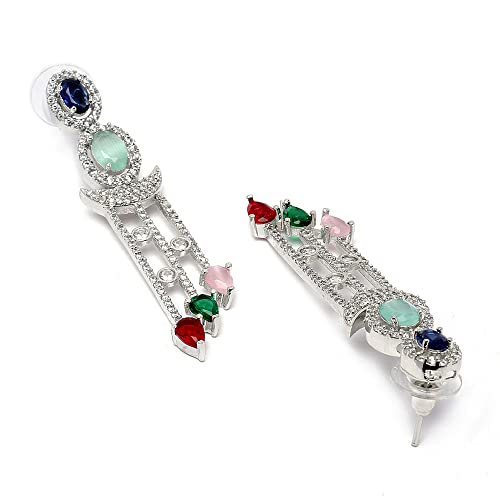Rhodium-Plated AD Crescent Drop Earrings