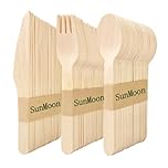 150 Pack Disposable Wooden Cutlery Set, Eco Friendly 50 Spoons 50 Forks 50 Knives, Plastic Free Packaging, Substitute for Plastic and Bamboo, Disposable for Parties, Travell