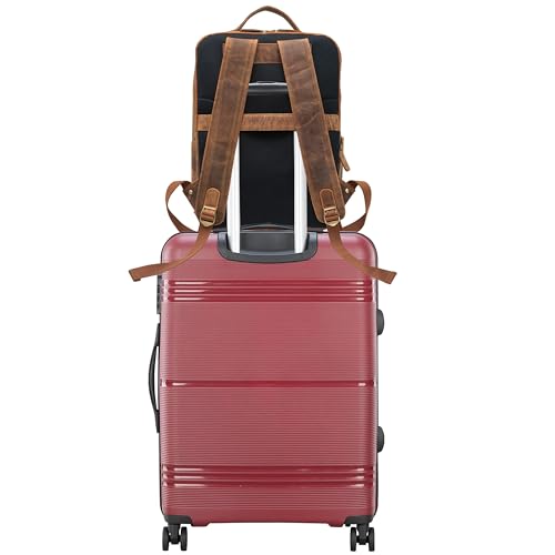 VANSI Genuine Hunter Leather Men Women Laptop Backpack Travel School College Office Travel (TAN)3