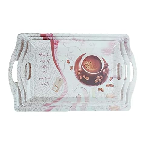 Set of 3 Melamine Plastic Rectangular Serving Trays with Handle TV Bed in Breakfast Dinner Food Lap Sandwich Tea Coffee Table Side Table Dinning Serving Tray Set Cover