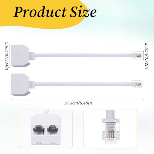 Image of MAKABEE 2 Pack Two Way Telephone Splitters RJ11 Male to Dual Female Cable 6P4C Phone Splitter for Landline Suitable for Telephone, Fax Machine, White