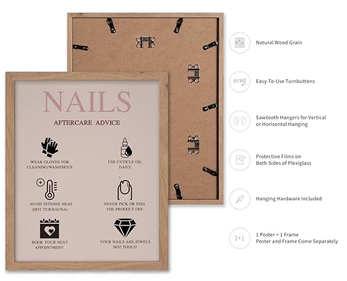 Image of Poster Master Nails Aftercare Advice Print - Manicure Poster - Fashion Art - Trendy Gift for Men, Women & Fashionista - Chic Pop Art Wall Decor for Salon, Spa or Nail Bar - 8x10 Beige Framed