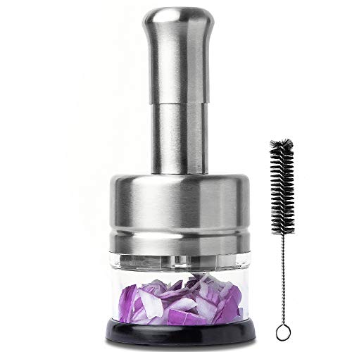 LISA ENJOYMENT Manual Onion Chopper Stainless Steel Press Handheld Food mincer Hand Dicer Mini slap Chop for Garlic, Nuts, Salads