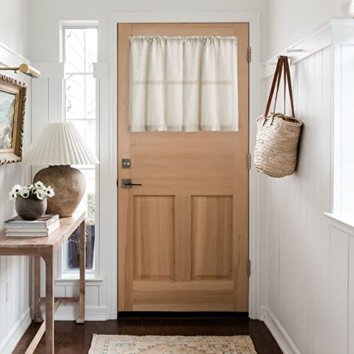 Farmhouse Boho Short Semi Sheer Curtains 24 Inch Length For Kitchen Over Sink Bathroom Rod Pocket Linen Cream Ivory Rv Camper Small Cafe Tier Curtains For Basement Door Half Window Natural 2 Panels #TOP1