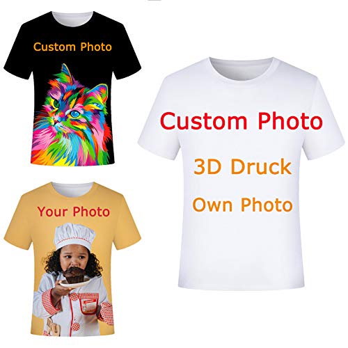 SHUIBIAN Unisex T-Shirt 3D Druck Logodruck Eigenes Foto Custom Benutzerdefinierte Design Sommer Casual Kurzarm Rundhals Tee Shirt für Herren Damen-3XL (Personalisierte Anpassung) Cover