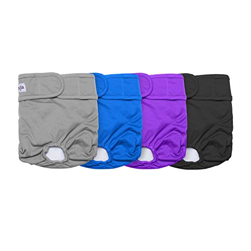 Luxja Reusable Female Dog Diapers (Pack Of 4), Washable Wraps For Female Dog (Medium, Gray+Purple+Black+Blue) #TOP6