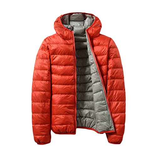 Doudoune matelassée pliable pour femme - Couleur unie - Capuche - Manteau en duvet épais - Parka d'hiver imperméable, Orange, X-Large
