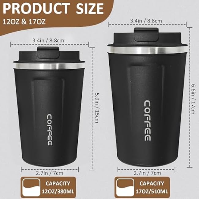 4 Pack Insulated Coffee Tumblers with Lid 17oz Stainless Steel Travel Coffee Mug Reusable Coffee Cup to Keep Cold and Hot Drinks for Car, Daily, Travel and Gifts, Multicolor