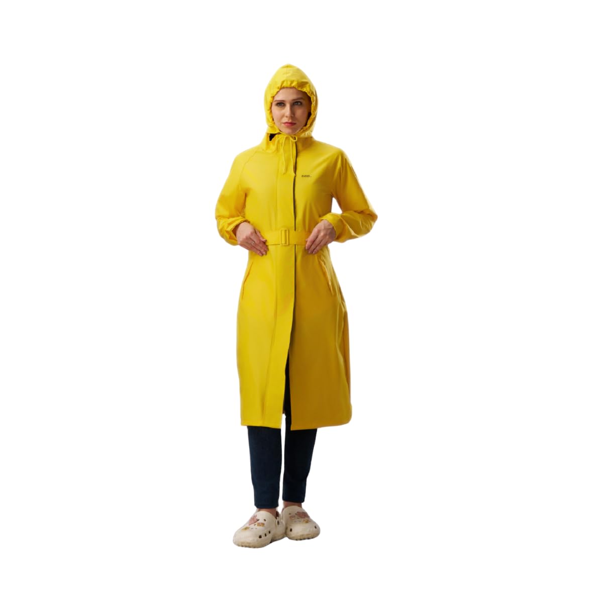 Rain Coat for Women Waterproof High Neck Polyester Rainwear with Adjustable Drawstring and Pocket, Hooded Long Rain Coat Jacket with Belt,DIVA