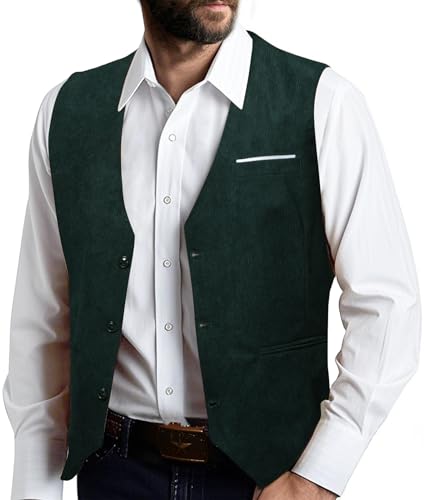 Image of Barry.Wang Mens Outdoor Corduroy Vests Vintage Western Cowboy Sleeveless V-neck Waistcoat Retro Casual Vest