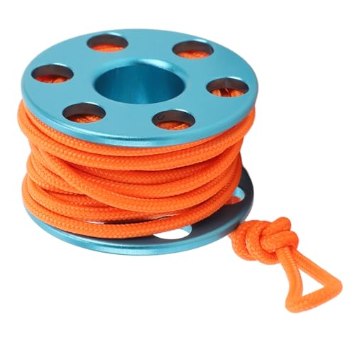 Diving Mini Finger Reel Pendant, Finger Spool Reel, Aluminum Alloy Scuba Diving Finger Reel, Glow in The Dark Nylon Guide Line, for Underwater Cave Diving (Blue)