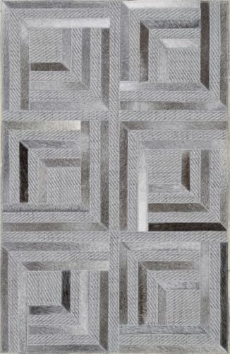 Geometric Pattern Area Rug, Leather and Wool Blend Carpet,