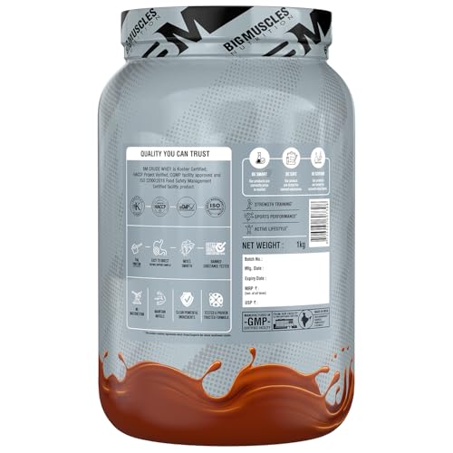 Image of Bigmuscles Nutrition Crude Whey - 1 kg (Rich Chocolate) | US FDA REGD. BRAND | Whey Protein Concentrate 80%, 24g Protein, 5.5g BCAA, 4 g Glutamine