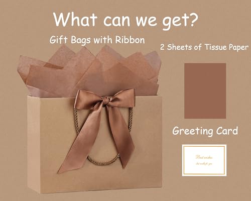 Image of JMANNI Brown Gift Bags with Handles, 13 inch Medium Gift Bags with Tissue Paper