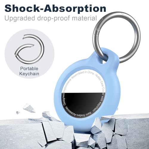 Image of MOLOSLEEVE Case for AirTag 2nd Gen (2026) & 1st Gen, Shockproof Holder Anti-Scratch Protective Cover for Air Tags, Men's Women's Keyrings & Keychains for Keys, Luggage, Bags, Light Blue