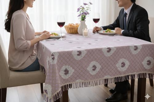 Image of Foil Print Table Cover 36x48 Inch (1 Pc) | Gold Printed Decorative Tablecloth for Center Table, Coffee Table & Small Dining Table (Lavender Pink)