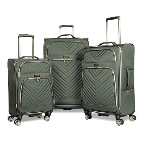 Image of Kenneth Cole REACTION Chelsea Chevron Quilted Luggage, Olive, 3-Piece Set (20 inch /24 inch /28 inch)