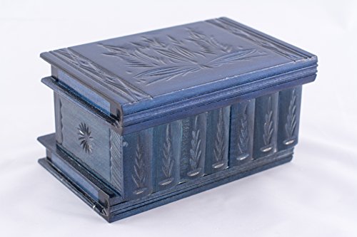 Kalotart Jewelry And Puzzle Box 2 In 1 - Handmade Wooden Case With Hidden Key And Removable Compartments - Beautiful Classical Wooden Carved Jewelry Puzzle Box (Blue) #TOP3