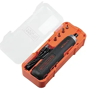 BLACK+DECKER BD40K4 4V 6.35mm Li-ion Cordless Screwdriver with E-Clutch and Intelligent Torque System with LED Worklight & 4-Piece Accessories for Home & DIY Use, 1 Year Warranty, ORANGE & BLACK