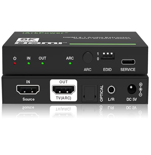 iArkPower HDMI 2.1 Audio Extractor 4K120Hz HDMI to Optical + 3.5mm Analog Audio Splitter Support Dolby Vision, Dolby Atmos, HDR10+, HDCP 2.3, CEC, ARC