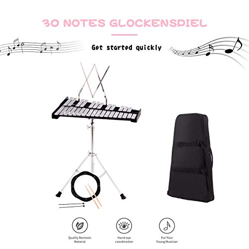 Image of Giantex Percussion Glockenspiel Bell Kit 30 Notes with Carry Case, Practice Pad, Adjustable Height Stand, Bell Mallets, Wooden Sticks, Music Stand, Xylophone Percussion Instrument Set