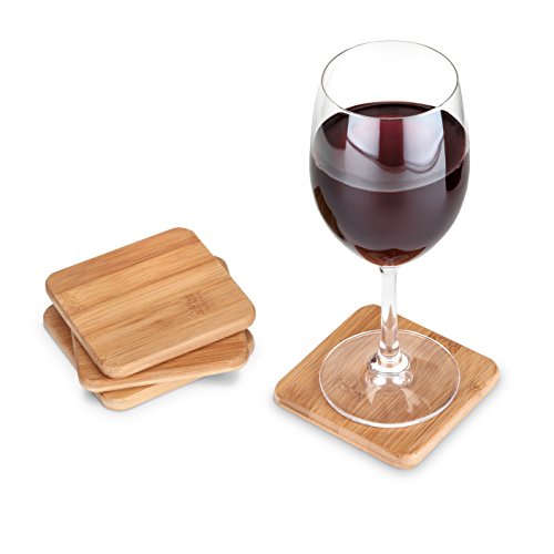 True by True Fabrications Bamboo Coaster Set with a Natural Finish, Each Measures 4x4" & Prevents Condensation