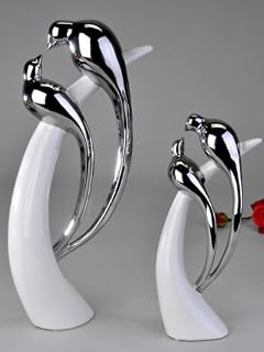 formano Modern ceramic birds sculpture in silver/white, height 30 cm