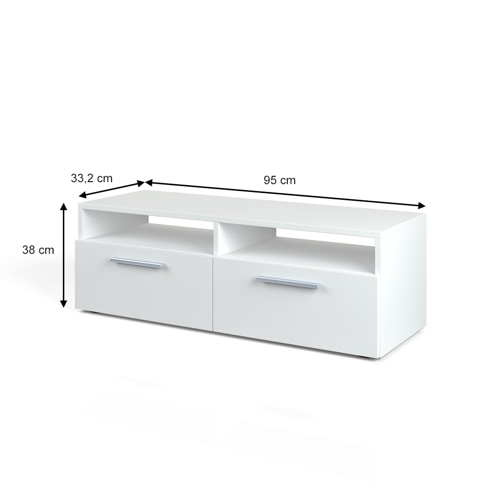 Vicco Mueble bajo para TV Diego, Blanco, 95 x 38 cm | apto como soporte de TV con estantes abiertos