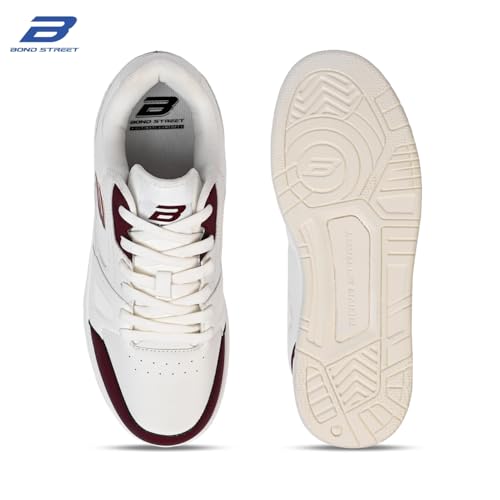 Image of Bond Street Men's White & Beige PU Casual Sneakers | Stylish Lace-Up Shoes for Men | Lightweight Footwear | Comfortable & Durable PVC Sole Sneakers