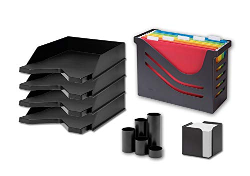 Juego de oficina Jalema Home Office 7999901 negro 100% reciclado Re-Solution para trabajar en casa o en el lugar de trabajo de la oficina o en la oficina con compartimentos para bolígrafos