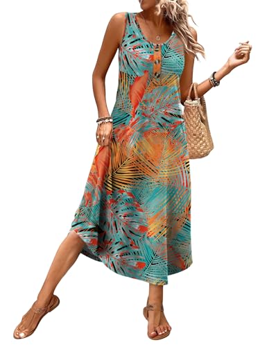Image of WIHOLL Summer Dresses for Women 2026 Button Front Sleeveless Casual Midi Dress Beach Vacation Sundresses with Pockets