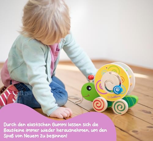 Eichhorn 100002231 NachziehStecktier, mit 4 versch. Steckbausteinen, Birkenholzspielzeug mit Bewegung, für Kinder ab 1 Jahr, Größe: 15x24x19,5cm