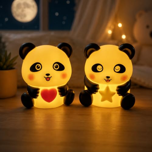 Image of Cute Panda Night Light Lamp Battery Operated Table and Desk Decorations Gift Pandas (Heart & Star)