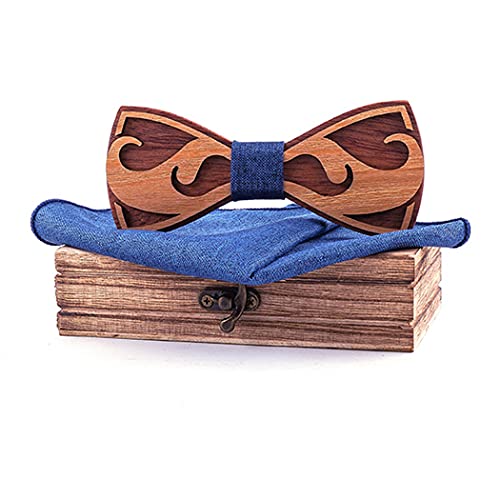 PSZYQF Farfalla in legno, 2 fiocchi quadrati tascabili, set fatto a mano, per gli uomini, per regalo, ricevimento, matrimonio, C2, Taglia Unica