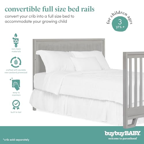 Image of Evolur Full-Size Bed Conversion Rails, Designed & Tested Cribs, Durable Hardwood Build with Secure Mattress Slats, Easy Assembly - Sunbleached