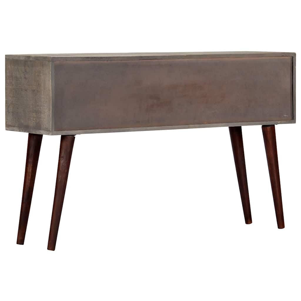 Stolik konsolowy szary, 120 x 35 x 75 cm, z litego drewna mango, z 2 drzwiami i 2 szufladami, stabilna półka do salonu, korytarza, balkonu, trwały mebel