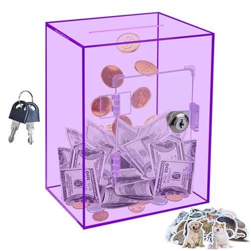 Totola Large Clear Acrylic Piggy Bank with Key for Adults